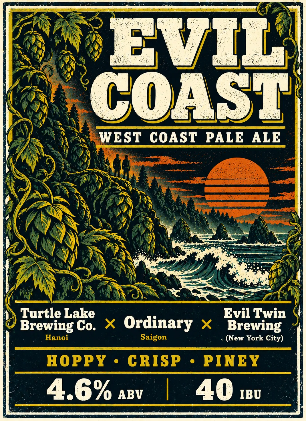 Turtle Lake Brewing Co. × Ordinary × Evil Twin Brewing (New York City) · Evil Coast · West Coast Pale Ale · 4.6% ABV · 40 IBU