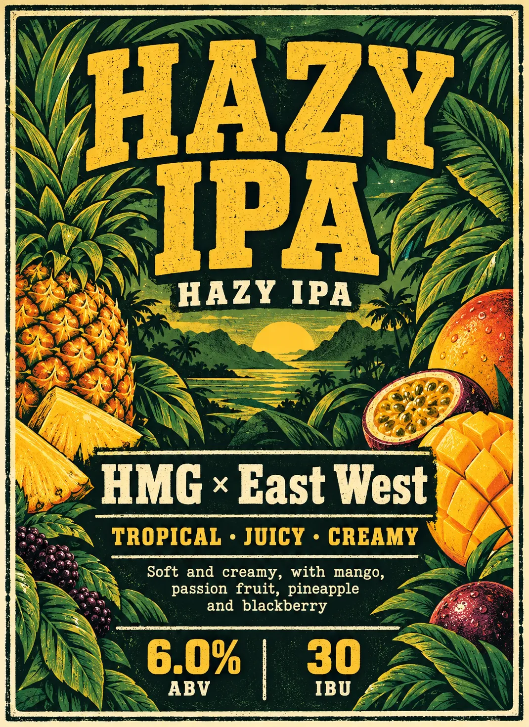 HMG × East West Brewing Co. · Hazy IPA · Hazy IPA · 6% ABV · 30 IBU