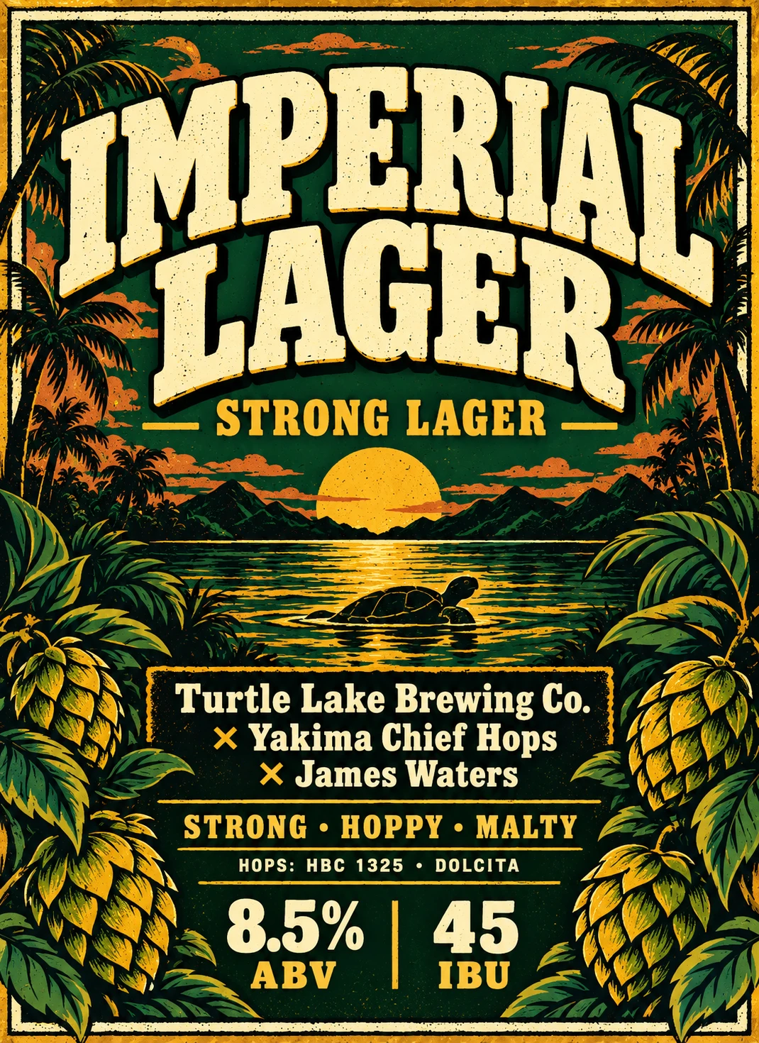 Turtle Lake Brewing Co. × Yakima Chief Hops × James Waters · Imperial Lager · Strong Lager · 8.5% ABV · 45 IBU