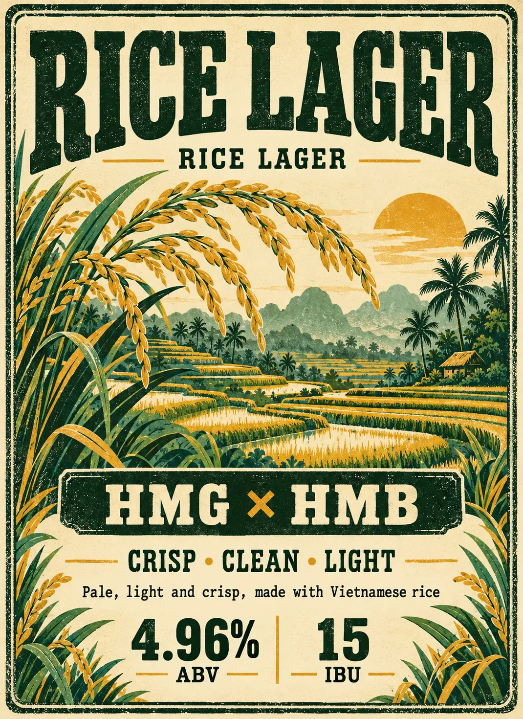 HMG × HMB Brewery · Rice Lager · Rice Lager · 4.96% ABV · 15 IBU